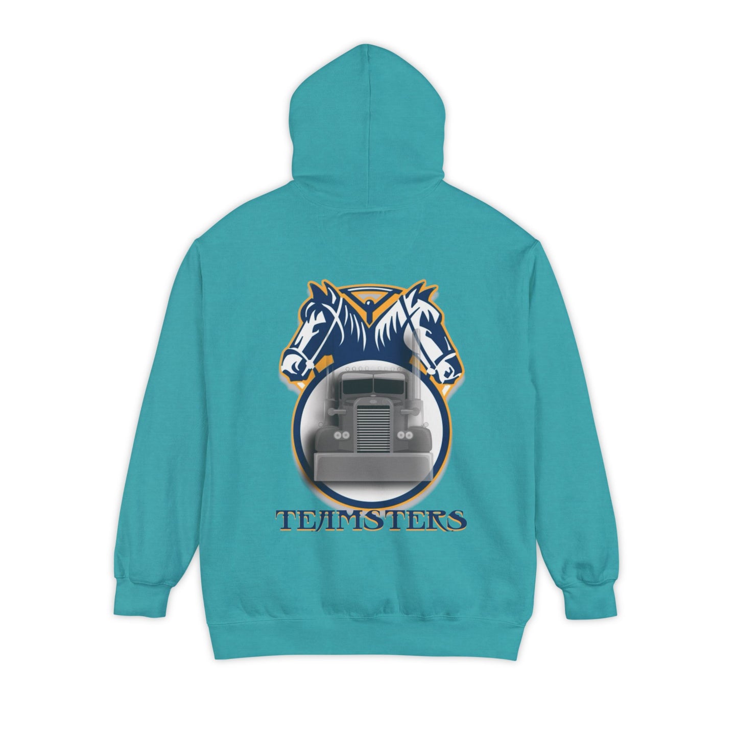 Teamsters Garment-Dyed Hoodie - Wheel & Horse Design, Perfect for Truck Enthusiasts