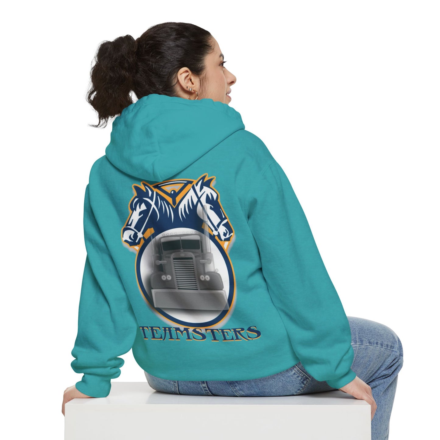 Teamsters Garment-Dyed Hoodie - Wheel & Horse Design, Perfect for Truck Enthusiasts